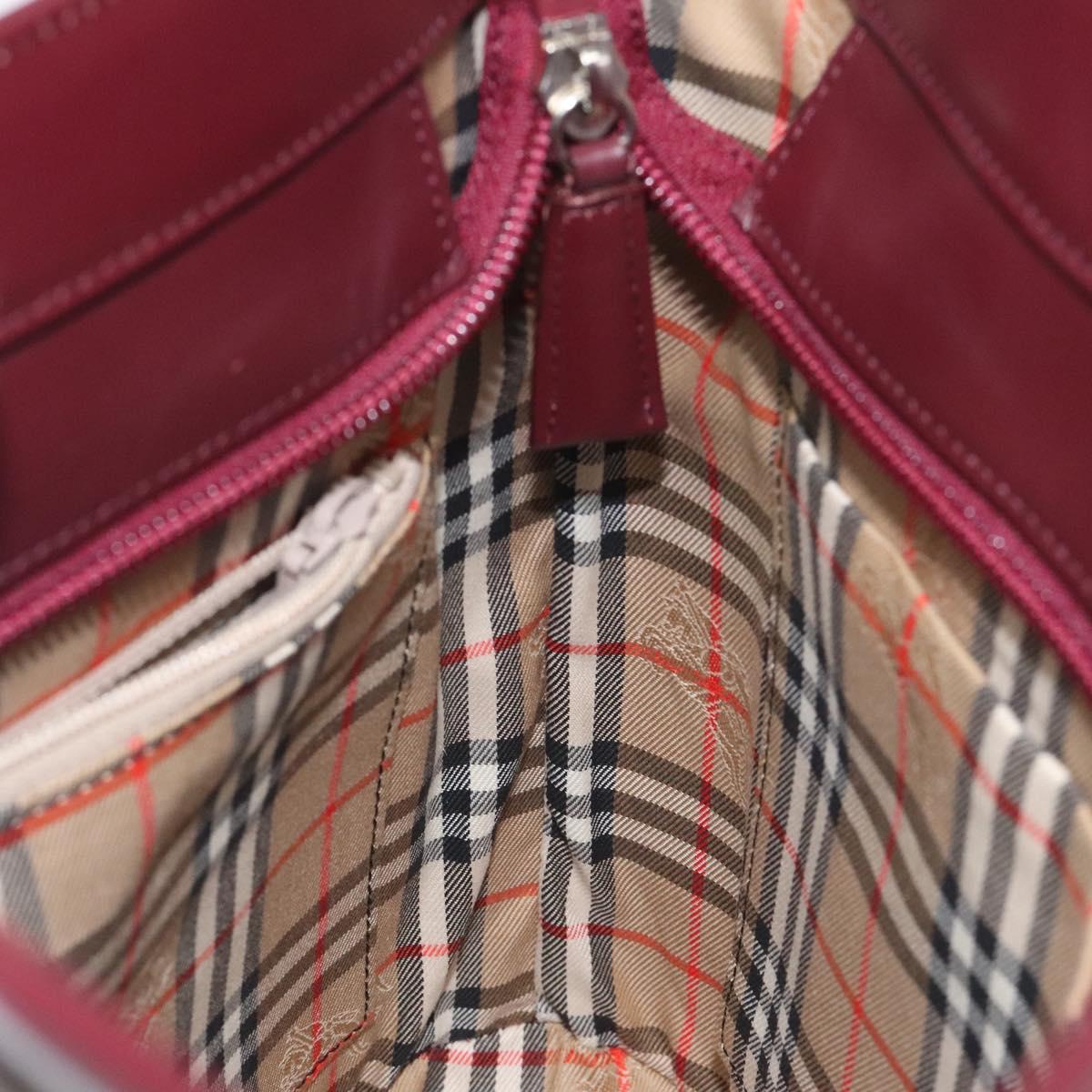 BURBERRY Tote Bag Leather Bordeaux Silver Auth 129538