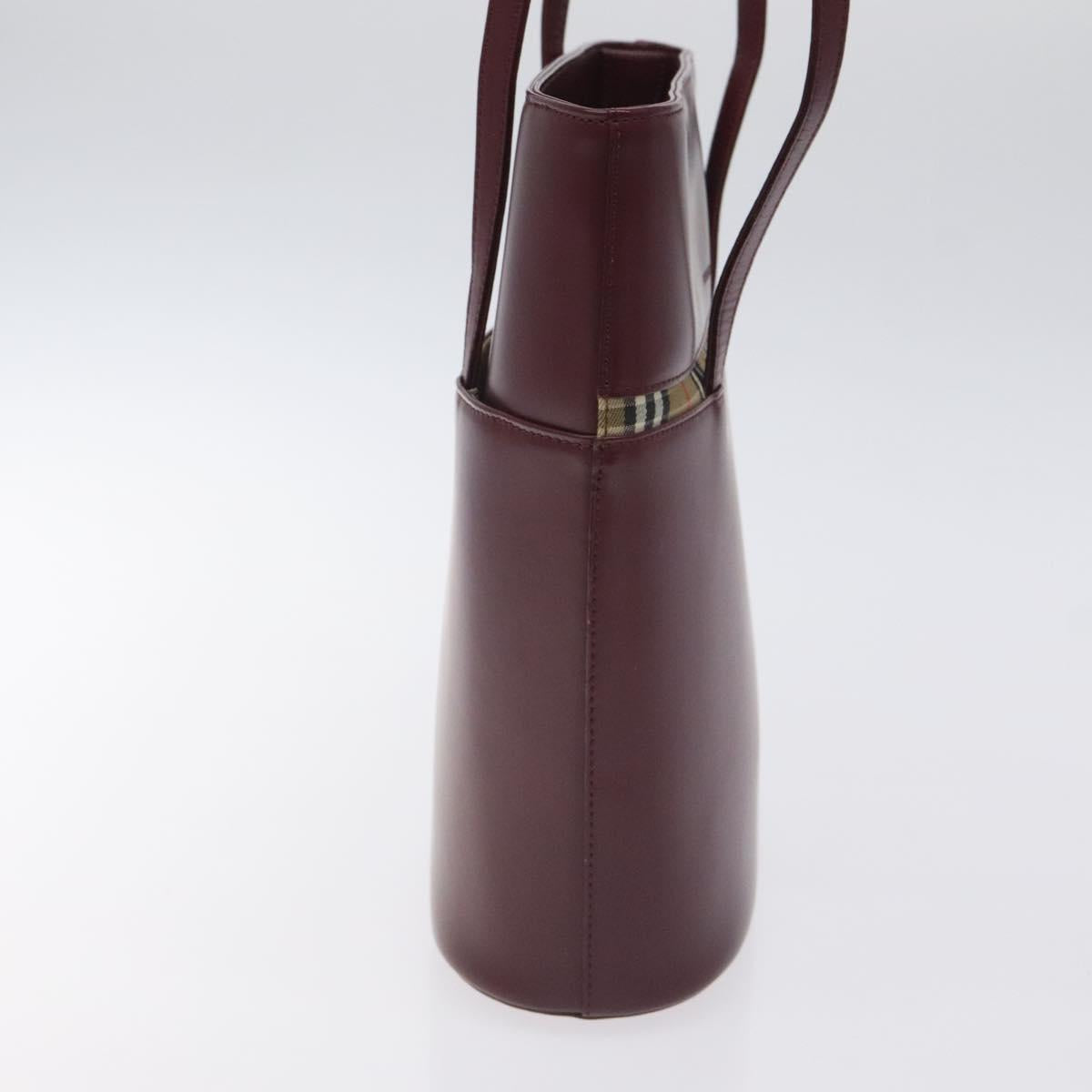 BURBERRY Tote Bag Leather Bordeaux Silver Auth 129538
