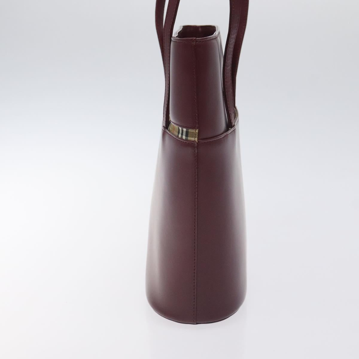 BURBERRY Tote Bag Leather Bordeaux Silver Auth 129538