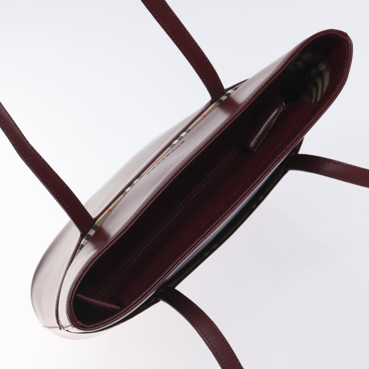 BURBERRY Tote Bag Leather Bordeaux Silver Auth 129538