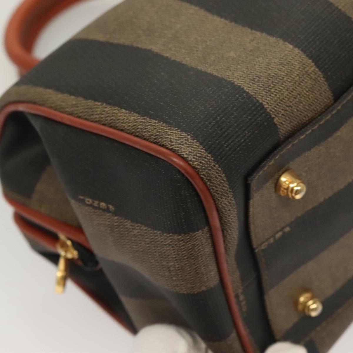 FENDI Pecan Canvas Hand Bag Black Brown Auth 129549