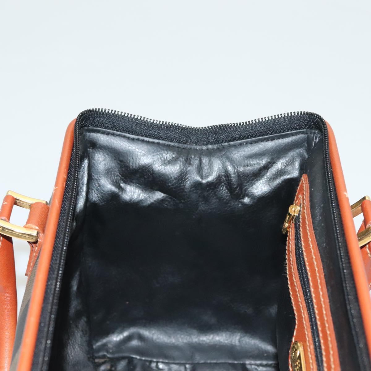 FENDI Pecan Canvas Hand Bag Black Brown Auth 129549