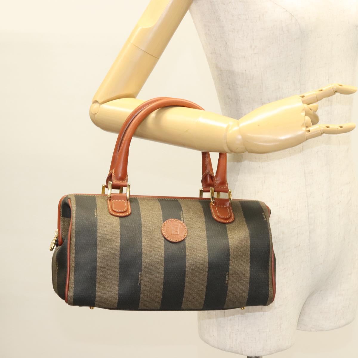 FENDI Pecan Canvas Hand Bag Black Brown Auth 129549