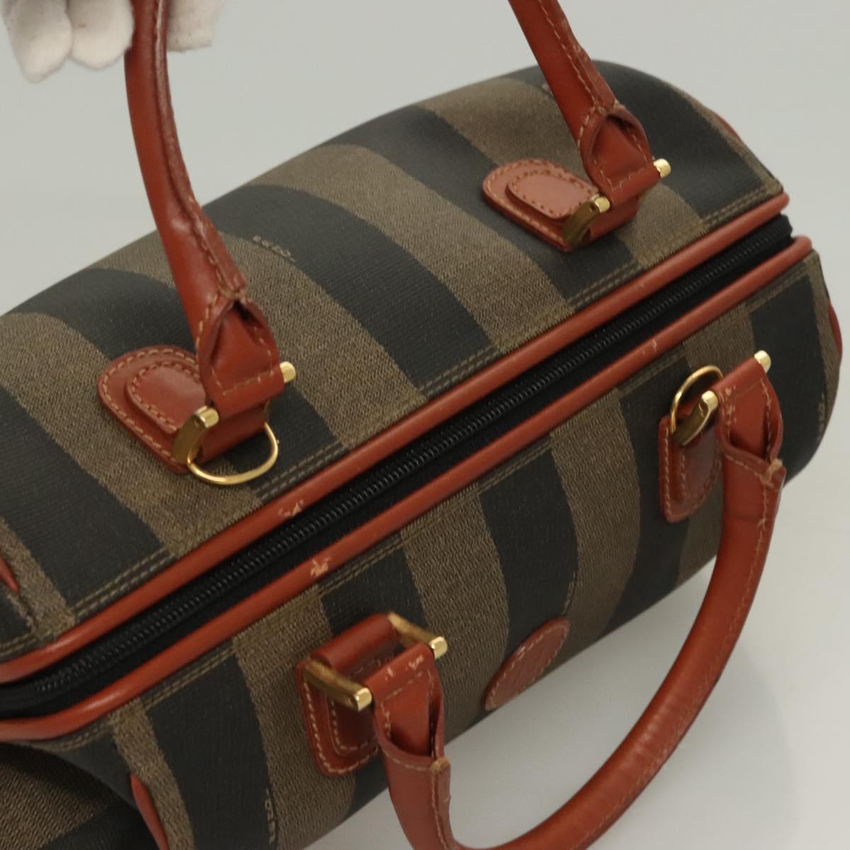 FENDI Pecan Canvas Hand Bag Black Brown Auth 129549