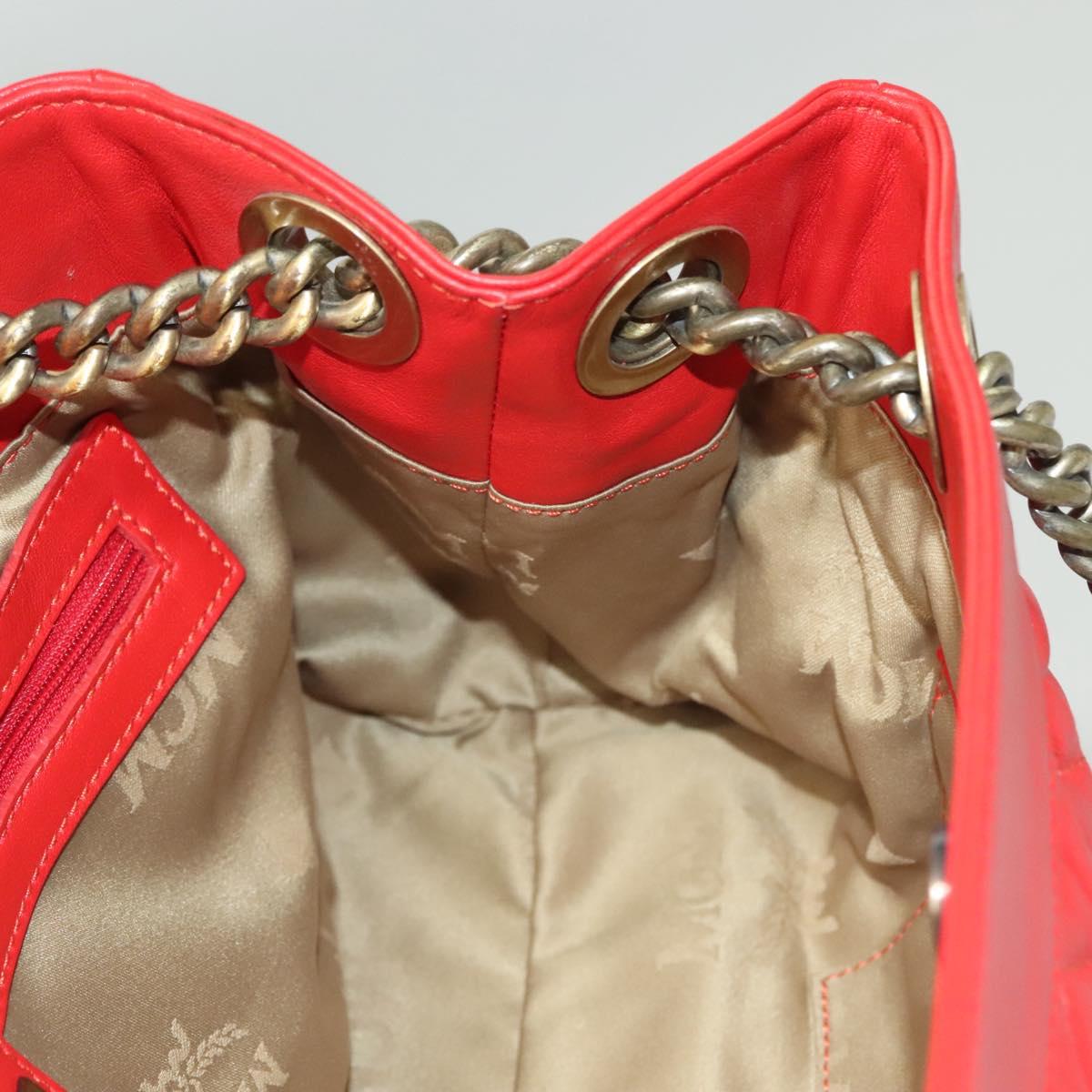 MCM Chain Shoulder Bag Leather Red Auth 129555