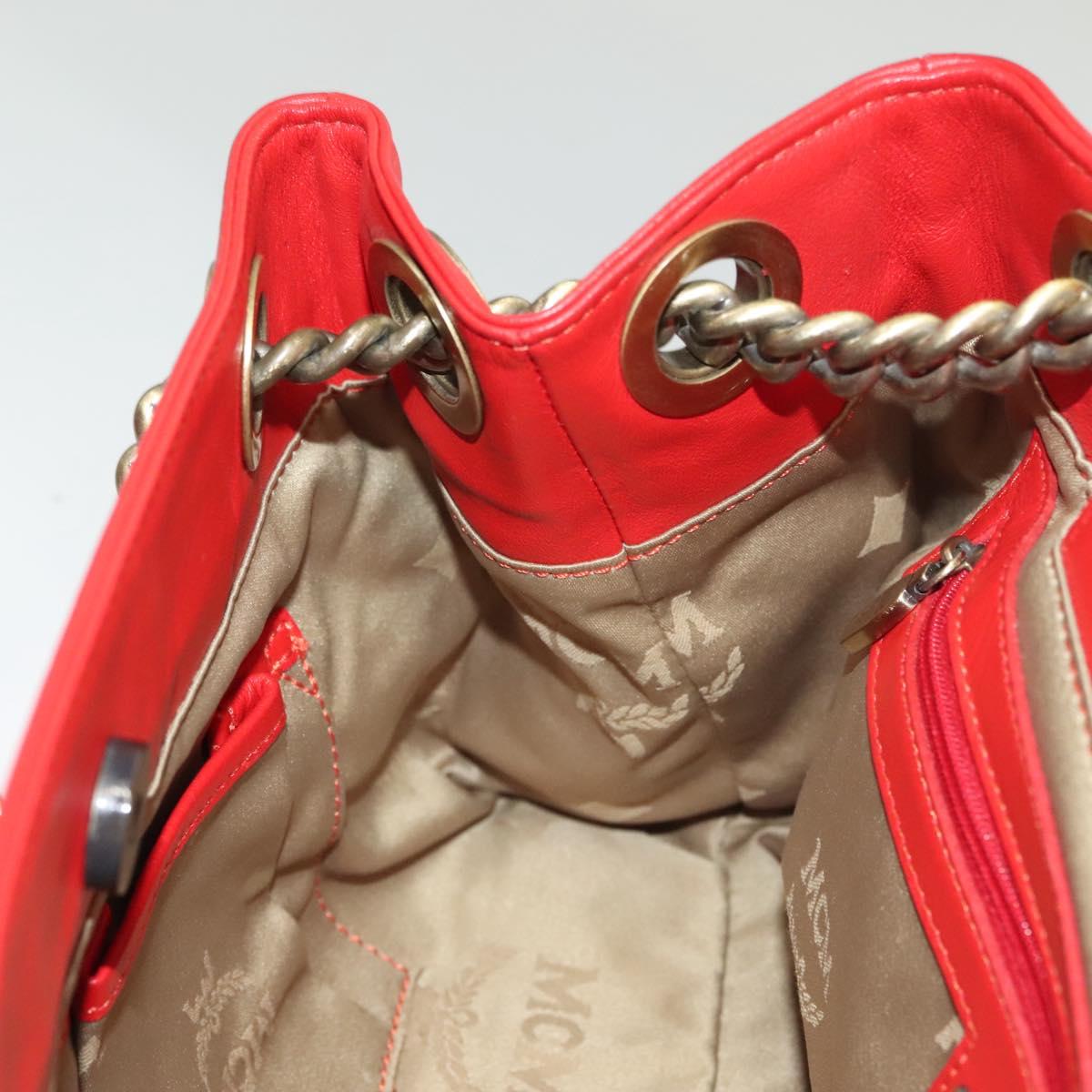 MCM Chain Shoulder Bag Leather Red Auth 129555