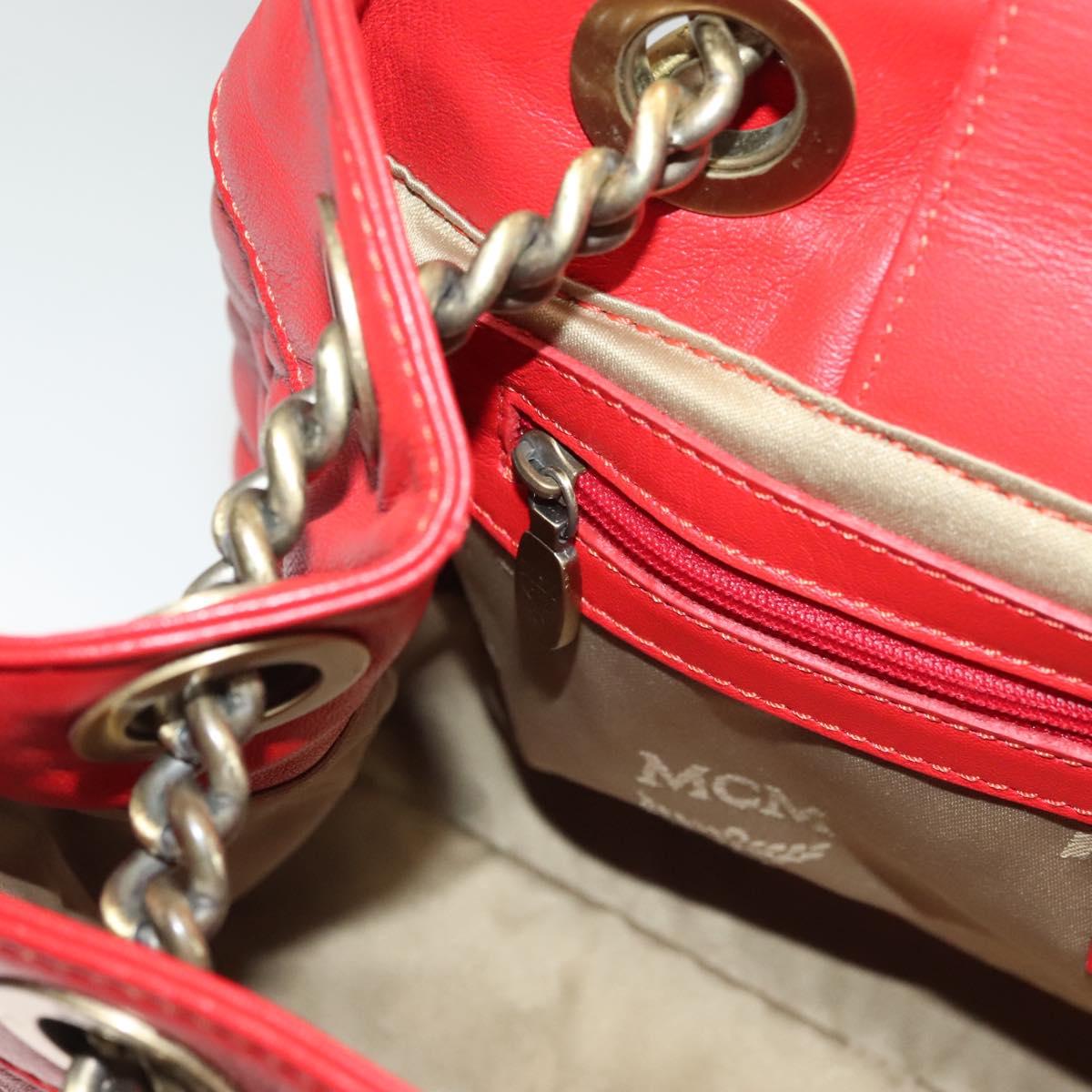 MCM Chain Shoulder Bag Leather Red Auth 129555