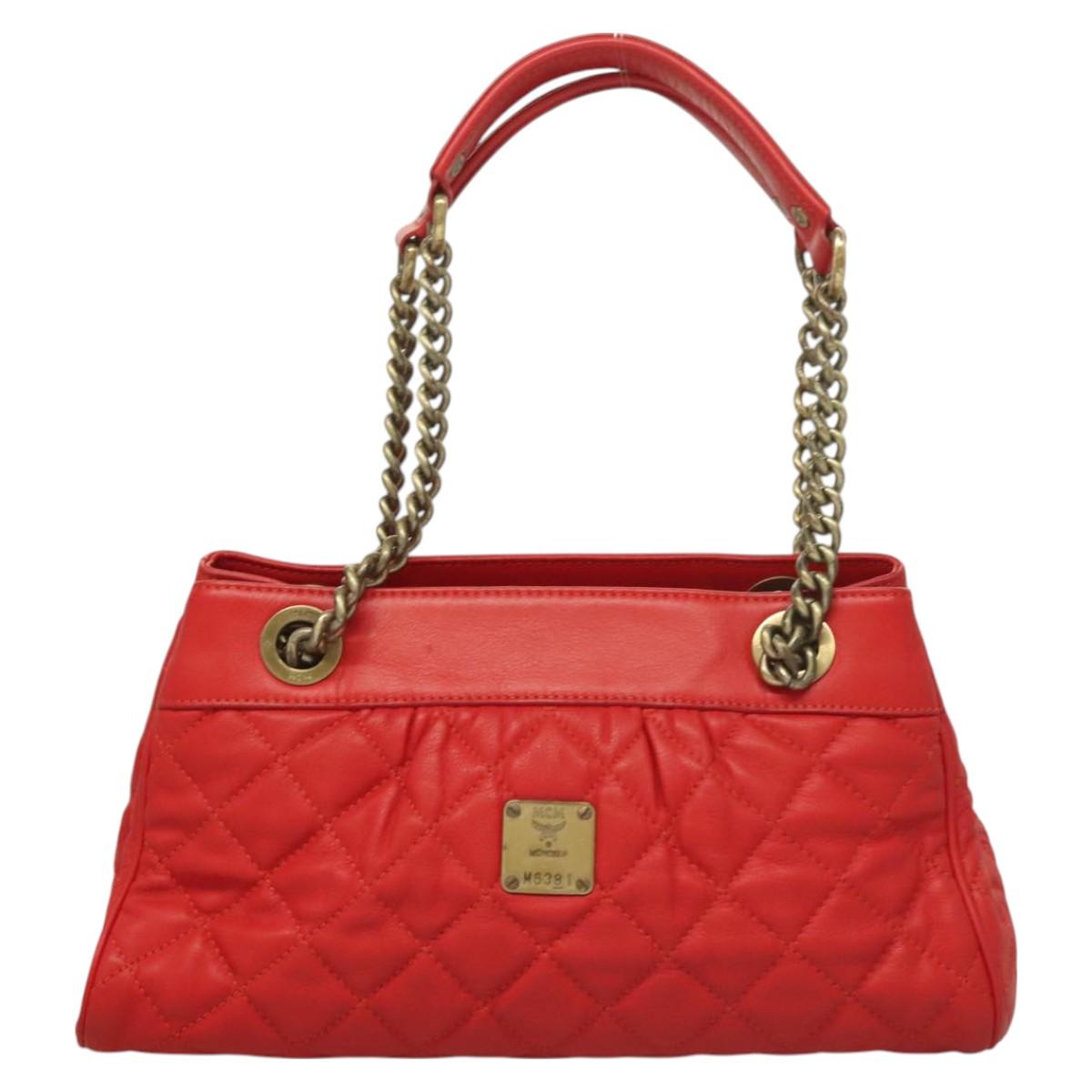 MCM Chain Shoulder Bag Leather Red Auth 129555