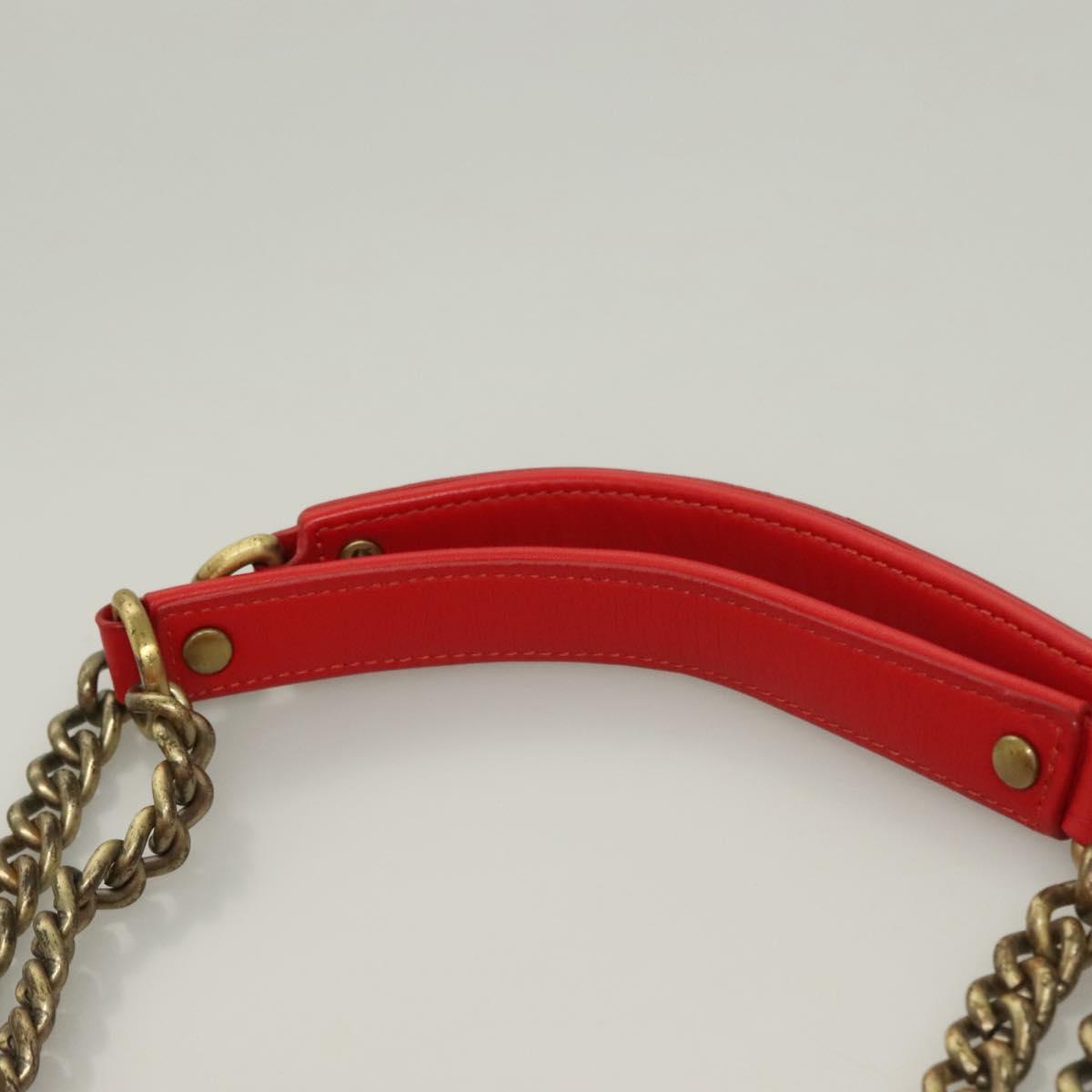MCM Chain Shoulder Bag Leather Red Auth 129555