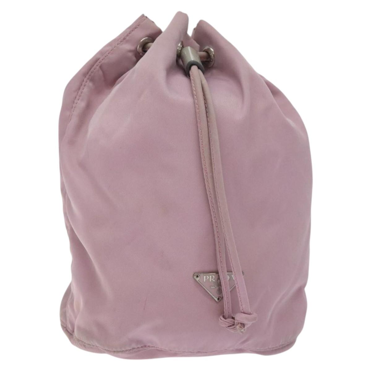 PRADA Pouch Nylon Pink Silver Auth 129576