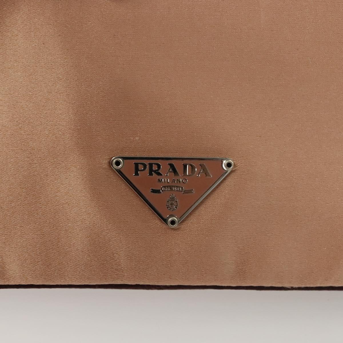 PRADA Pouch Satin Beige Auth 129577