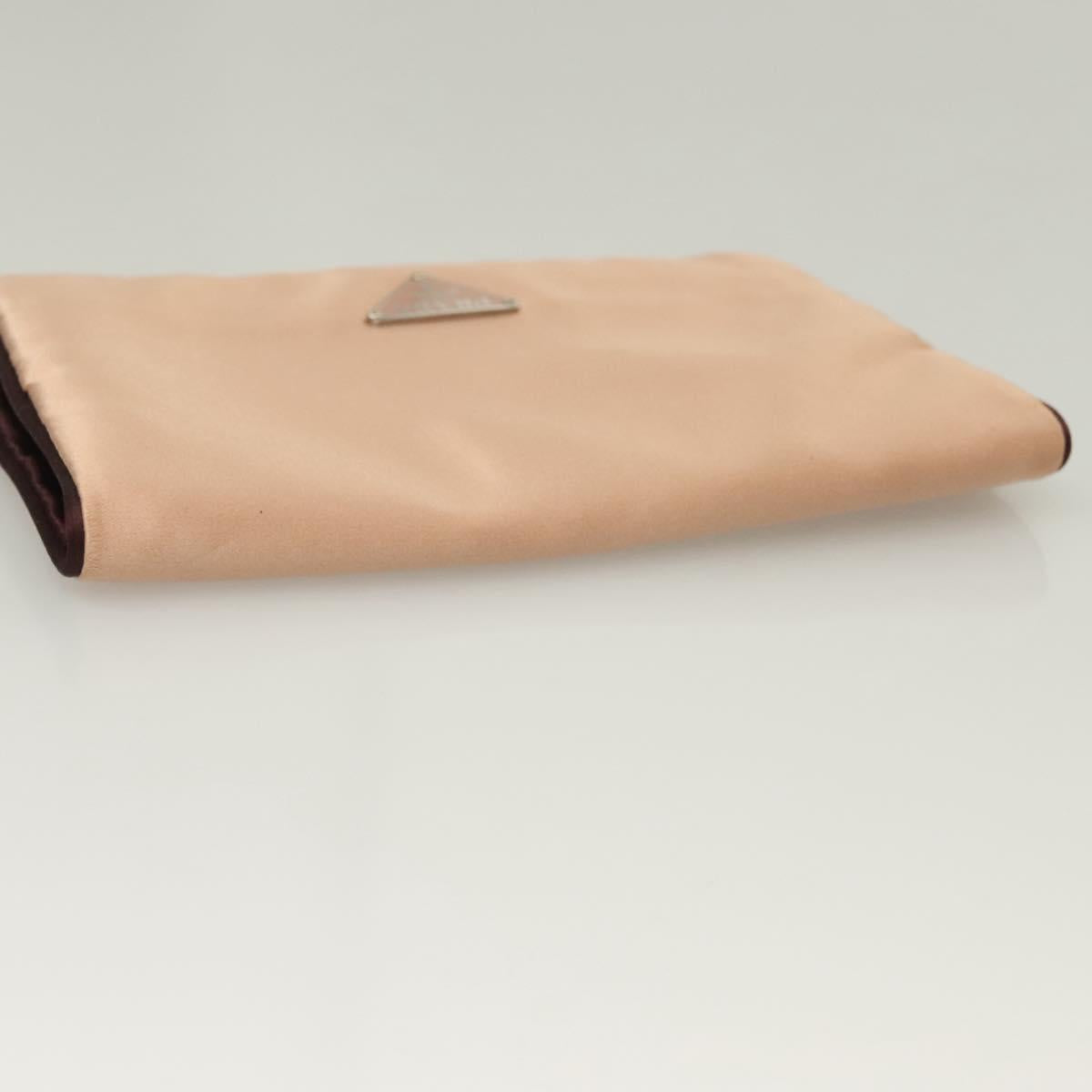PRADA Pouch Satin Beige Auth 129577