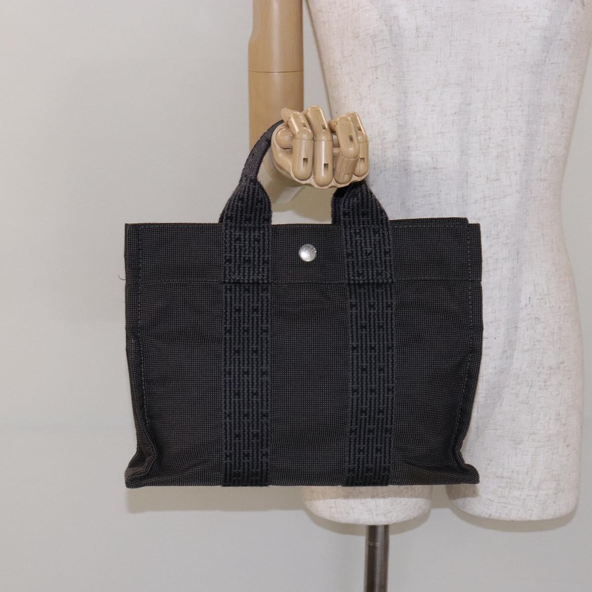 HERMES Her Line PM Hand Bag Canvas Gray Silver Auth 129601