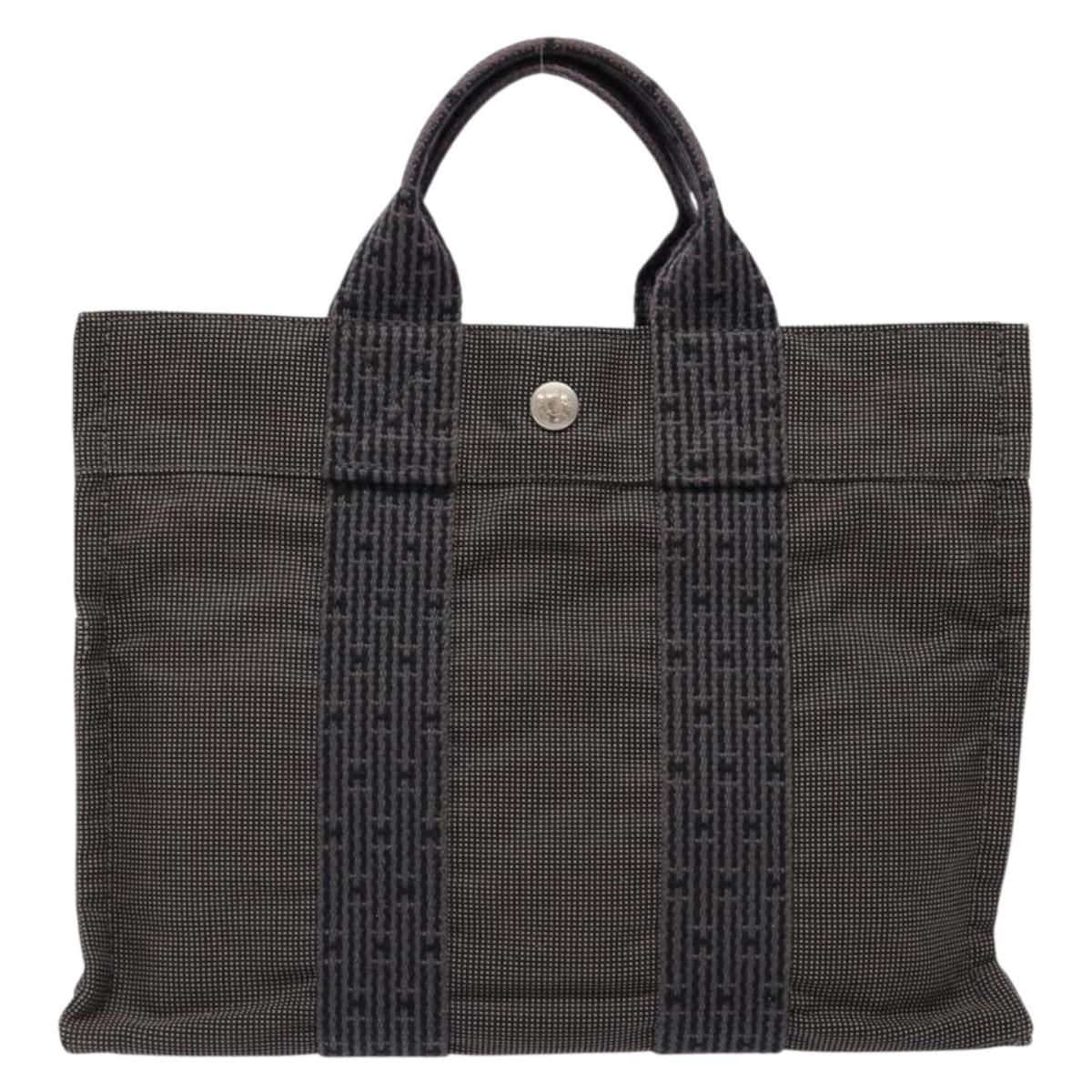 HERMES Her Line PM Hand Bag Canvas Gray Silver Auth 129601