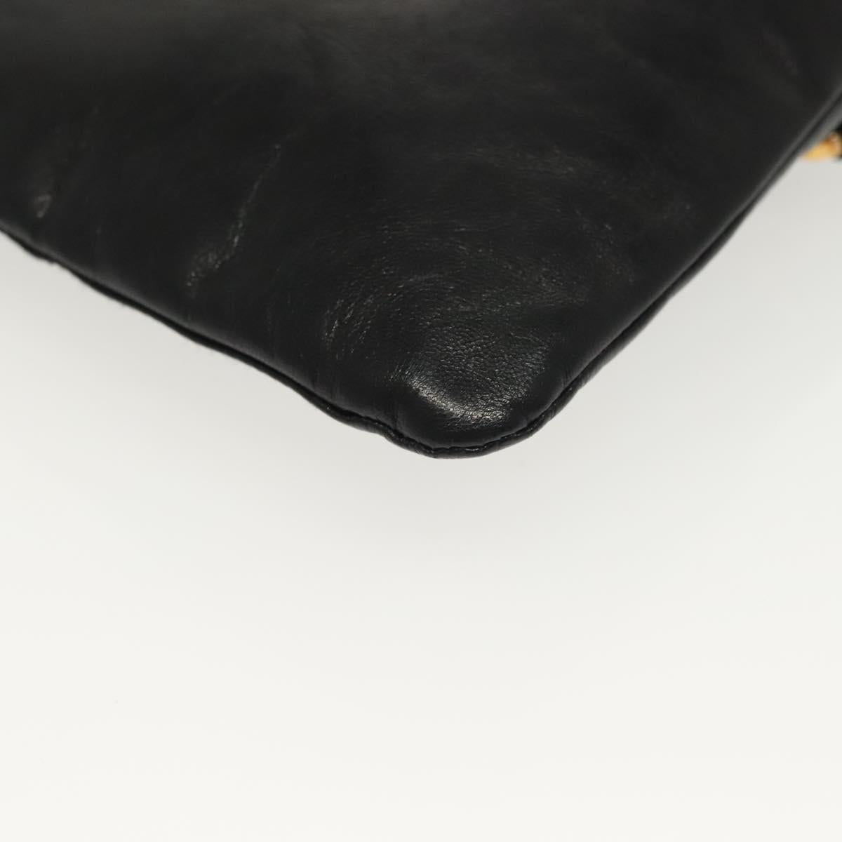 PRADA Chain Shoulder Bag Leather Black Gold Auth 129605