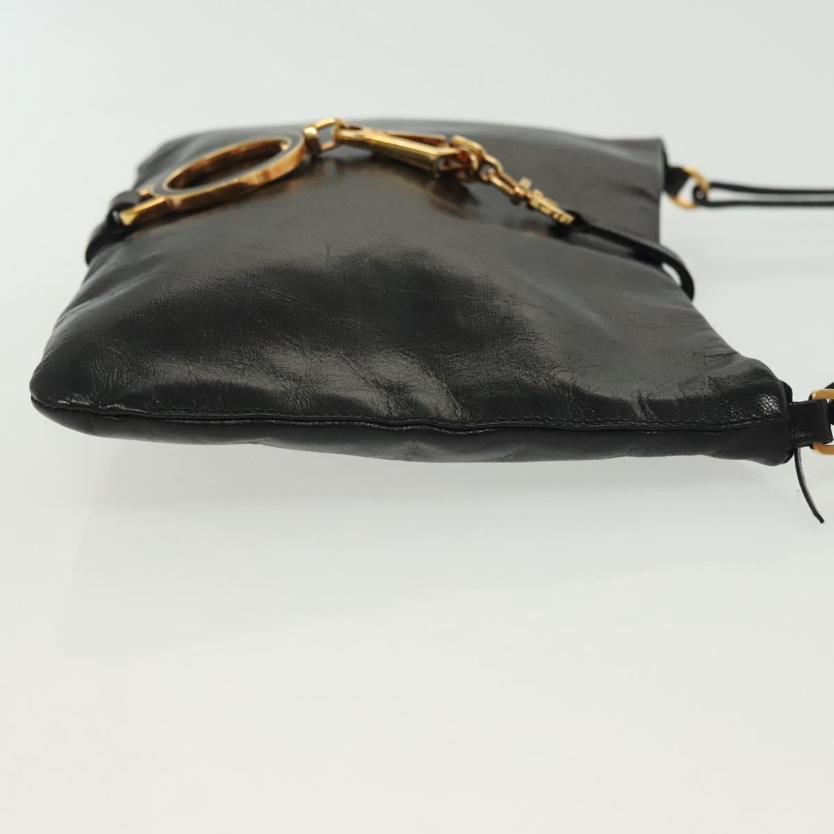 PRADA Chain Shoulder Bag Leather Black Gold Auth 129605