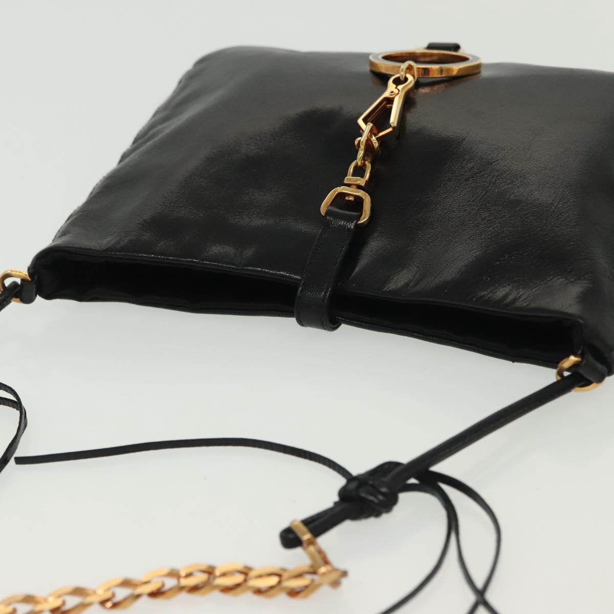 PRADA Chain Shoulder Bag Leather Black Gold Auth 129605