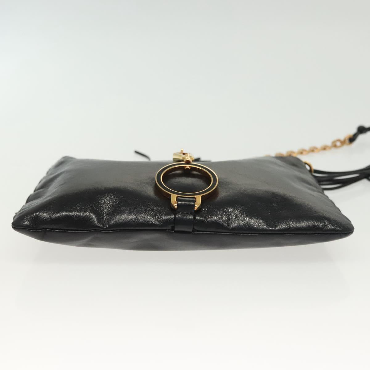 PRADA Chain Shoulder Bag Leather Black Gold Auth 129605