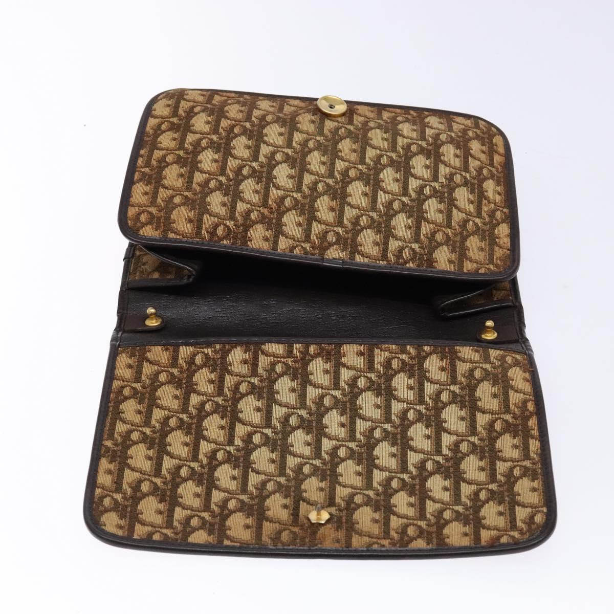 Christian Dior Trotter Canvas Shoulder Bag Brown Gold Auth 129621