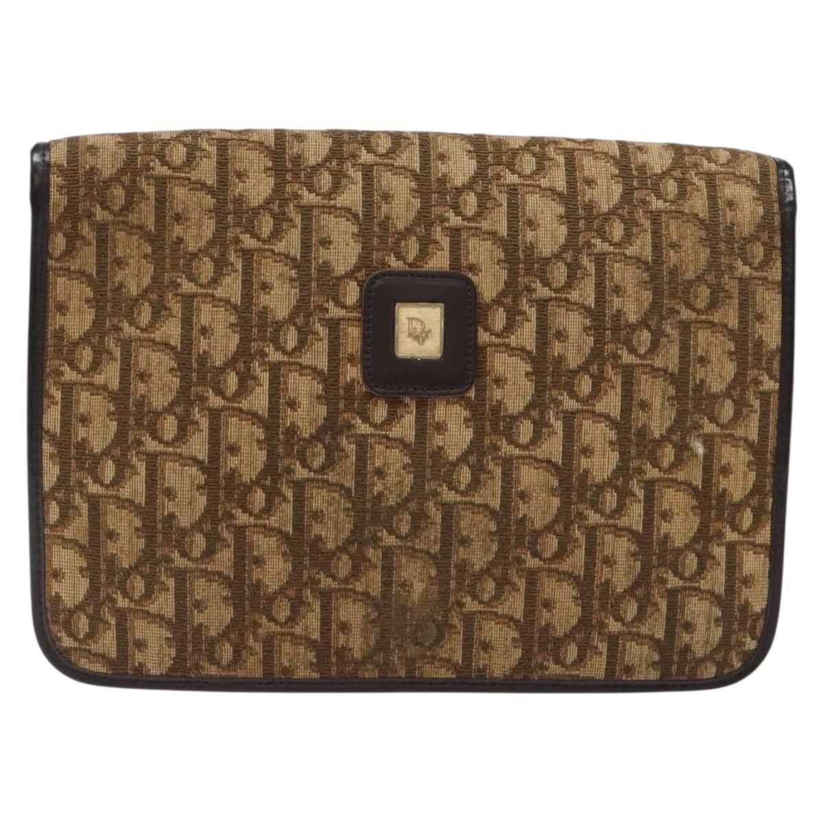 Christian Dior Trotter Canvas Shoulder Bag Brown Gold Auth 129621