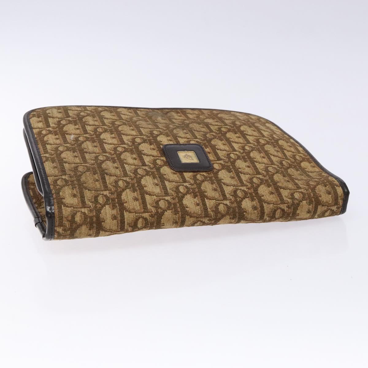 Christian Dior Trotter Canvas Shoulder Bag Brown Gold Auth 129621