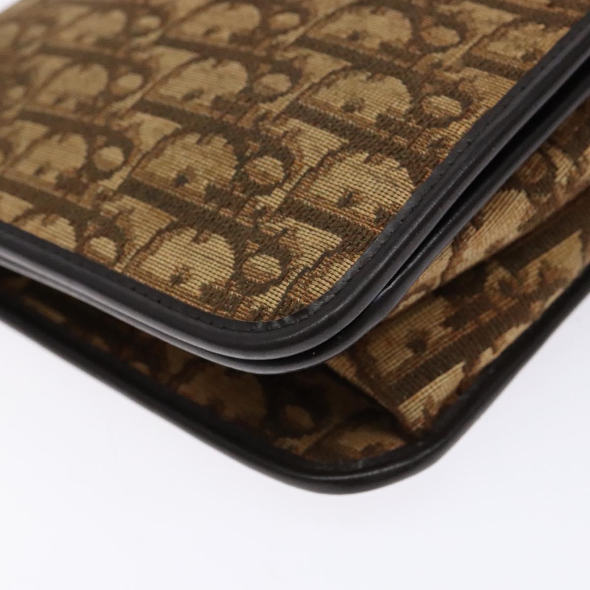Christian Dior Trotter Canvas Shoulder Bag Brown Gold Auth 129621