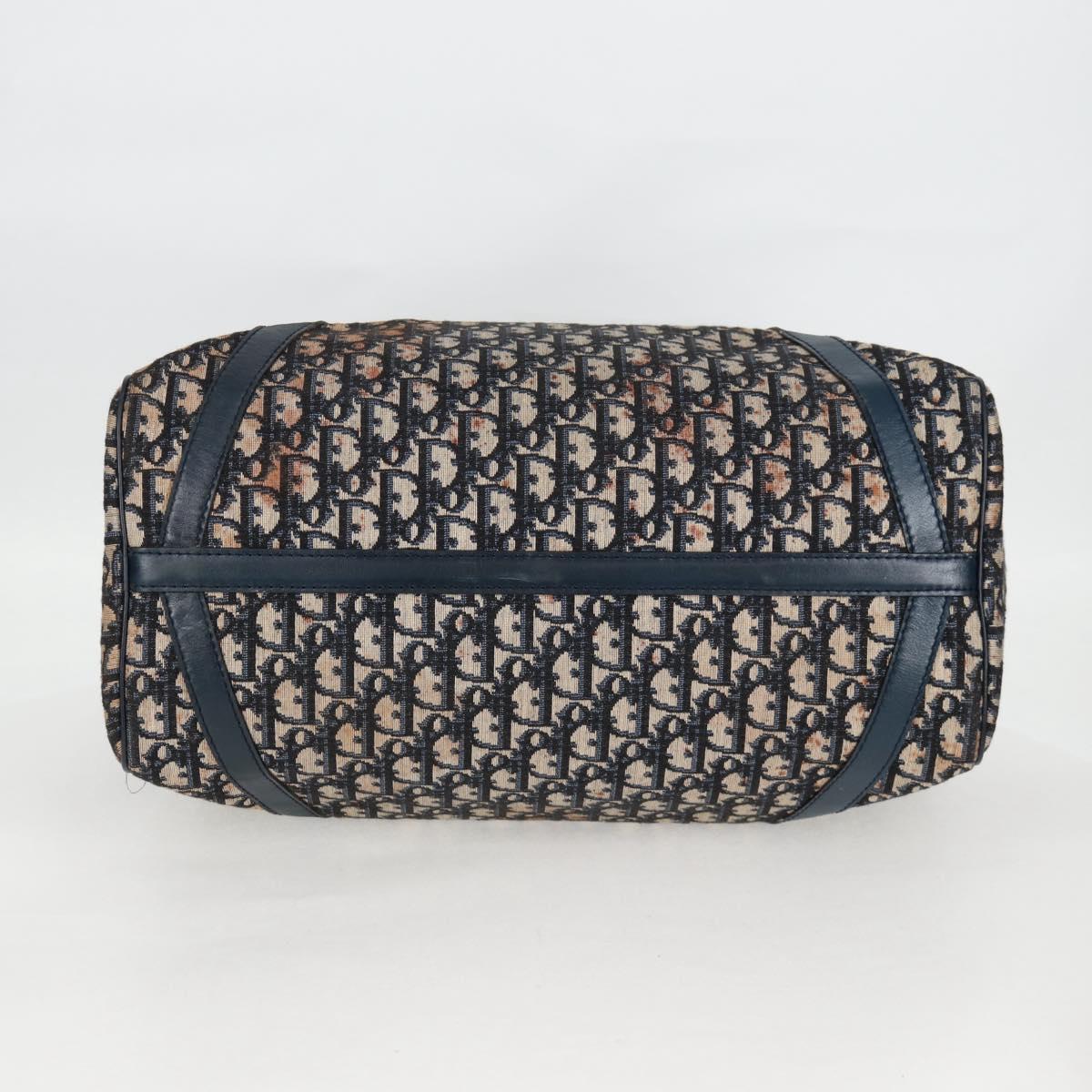 Christian Dior Trotter Canvas Boston Bag Navy Silver Auth 129623