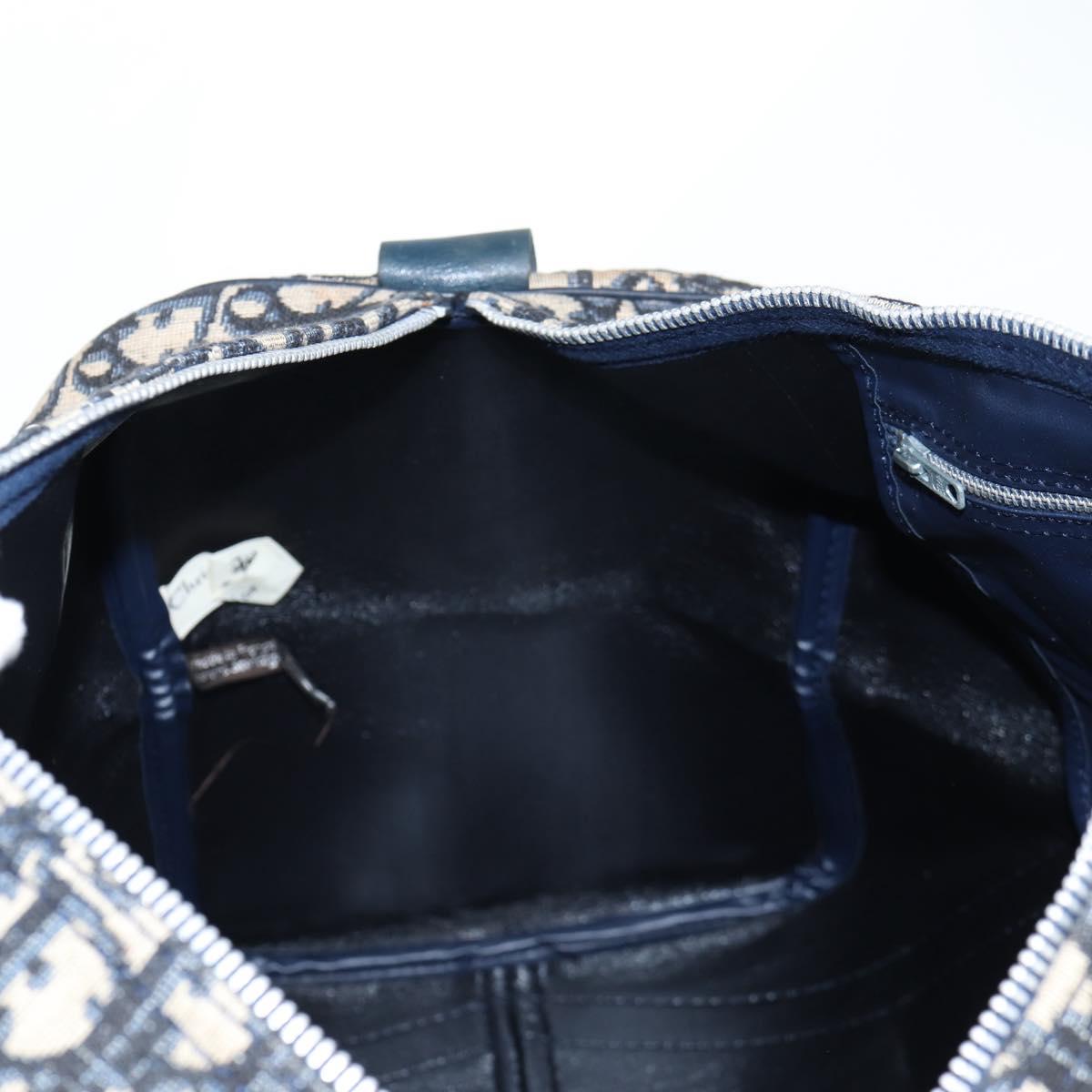 Christian Dior Trotter Canvas Boston Bag Navy Silver Auth 129623