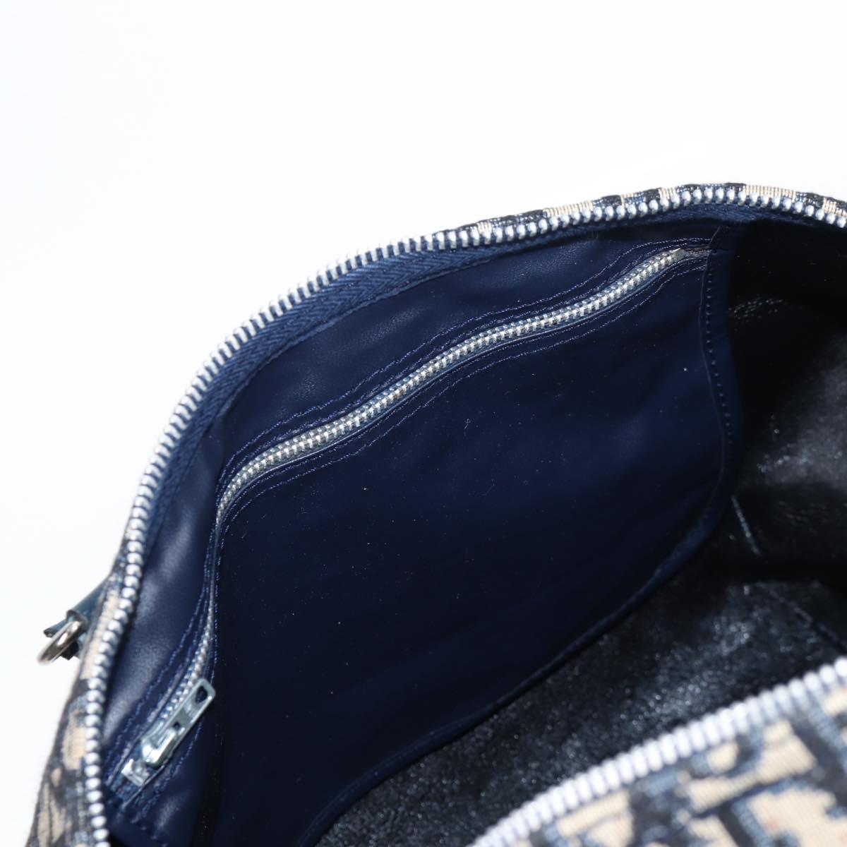 Christian Dior Trotter Canvas Boston Bag Navy Silver Auth 129623