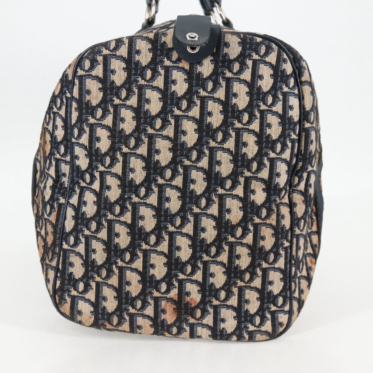 Christian Dior Trotter Canvas Boston Bag Navy Silver Auth 129623