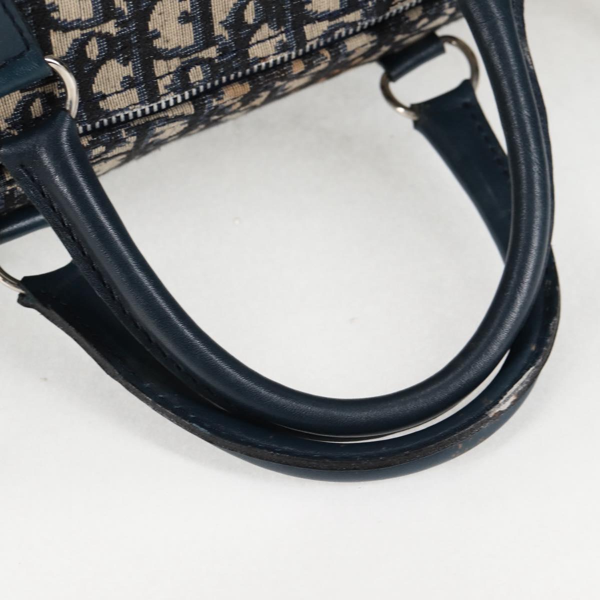 Christian Dior Trotter Canvas Boston Bag Navy Silver Auth 129623