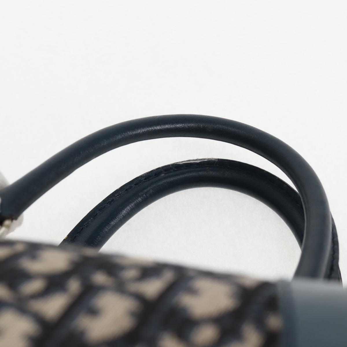 Christian Dior Trotter Canvas Boston Bag Navy Silver Auth 129623