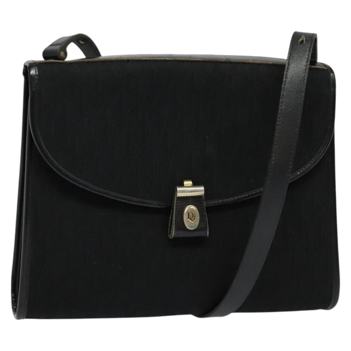 Christian Dior Trotter Canvas Shoulder Bag Black Gold Auth 129624
