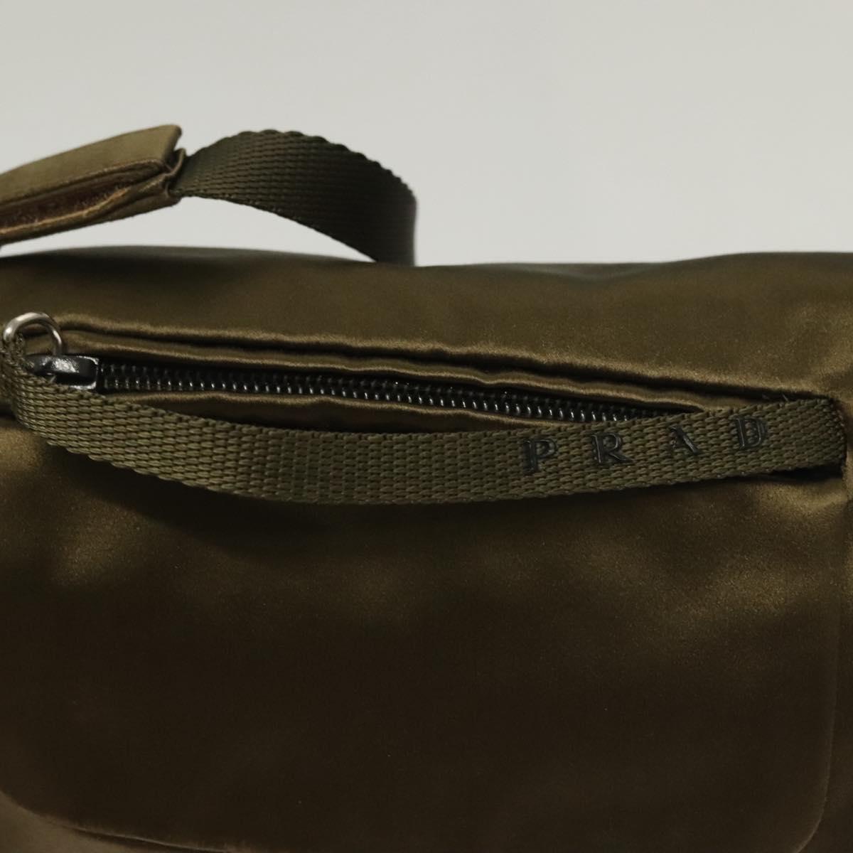 PRADA Shoulder Bag Satin Green Silver Auth 129632