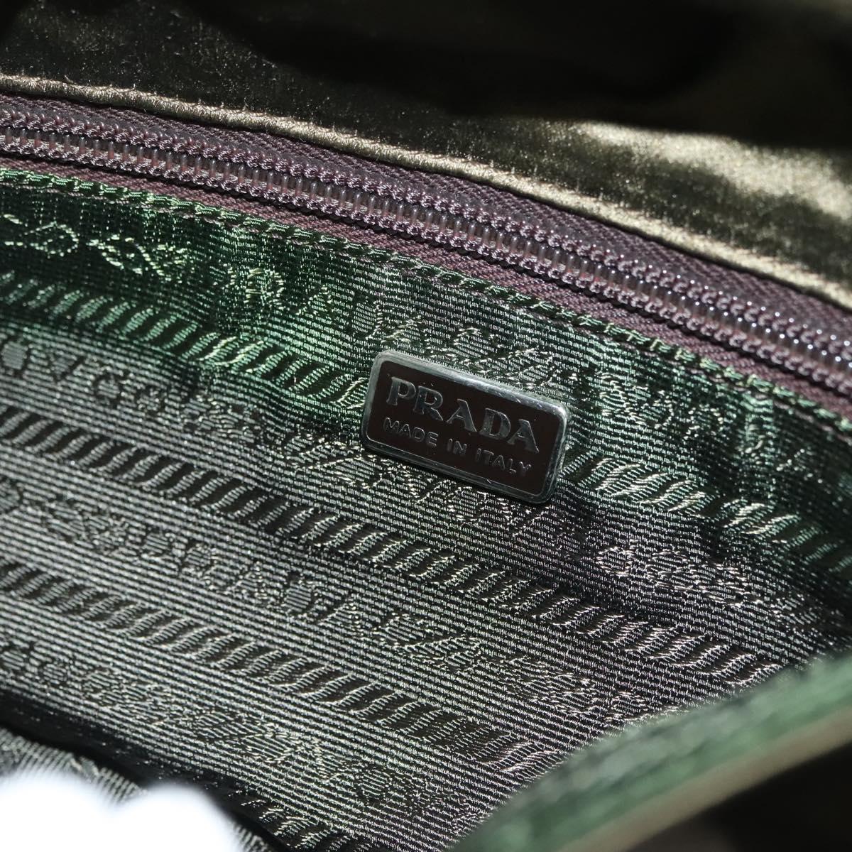 PRADA Shoulder Bag Satin Green Silver Auth 129632