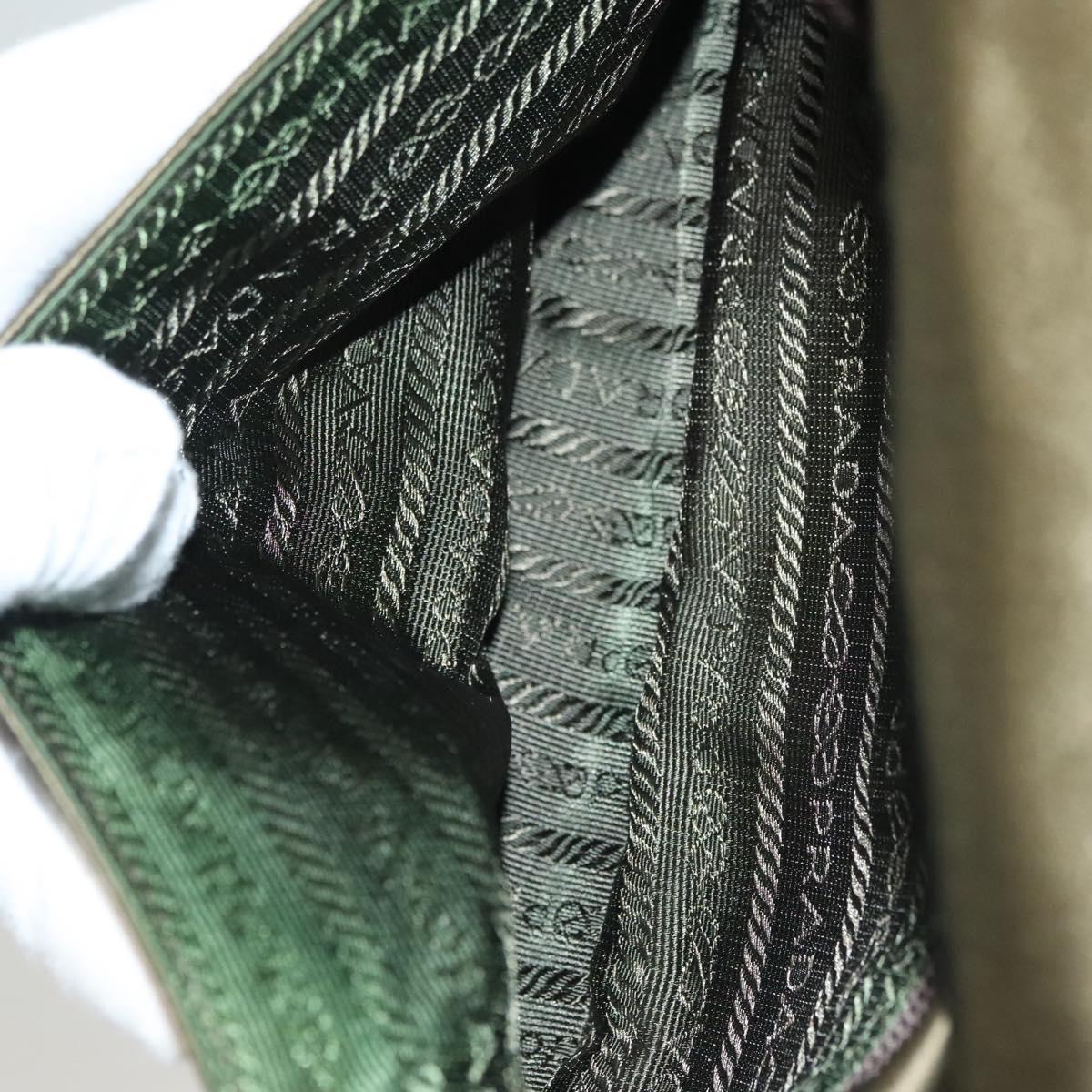 PRADA Shoulder Bag Satin Green Silver Auth 129632