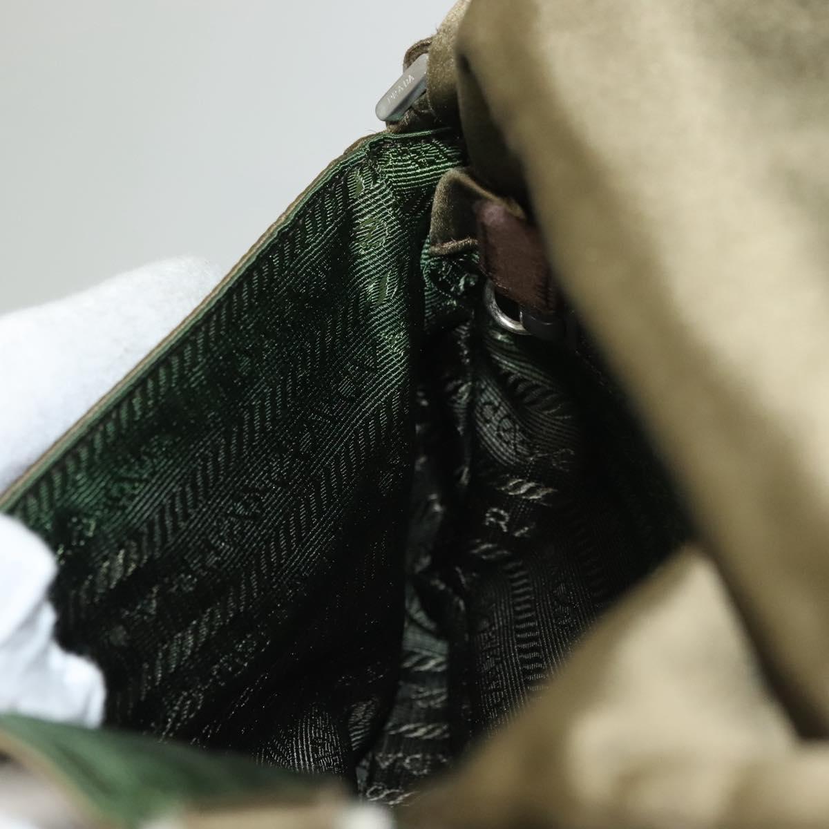 PRADA Shoulder Bag Satin Green Silver Auth 129632