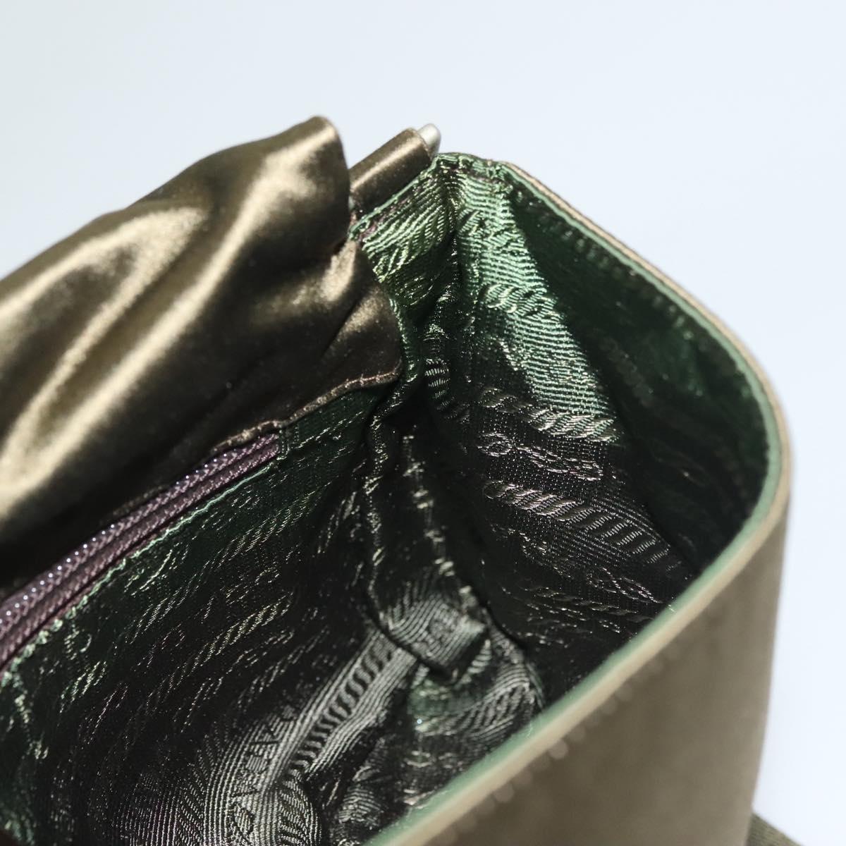 PRADA Shoulder Bag Satin Green Silver Auth 129632