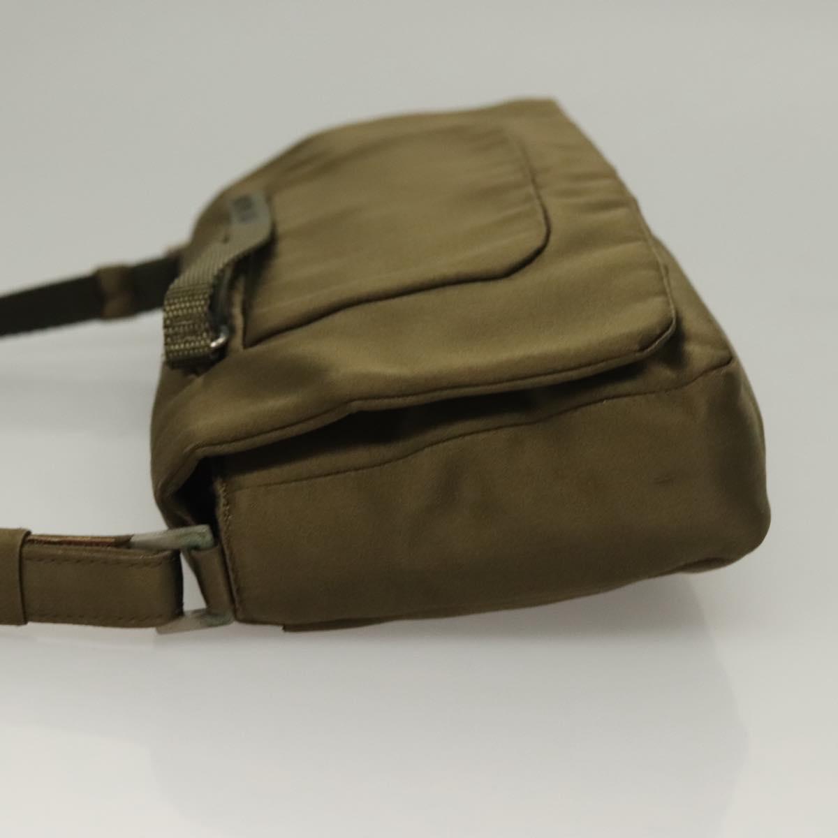 PRADA Shoulder Bag Satin Green Silver Auth 129632