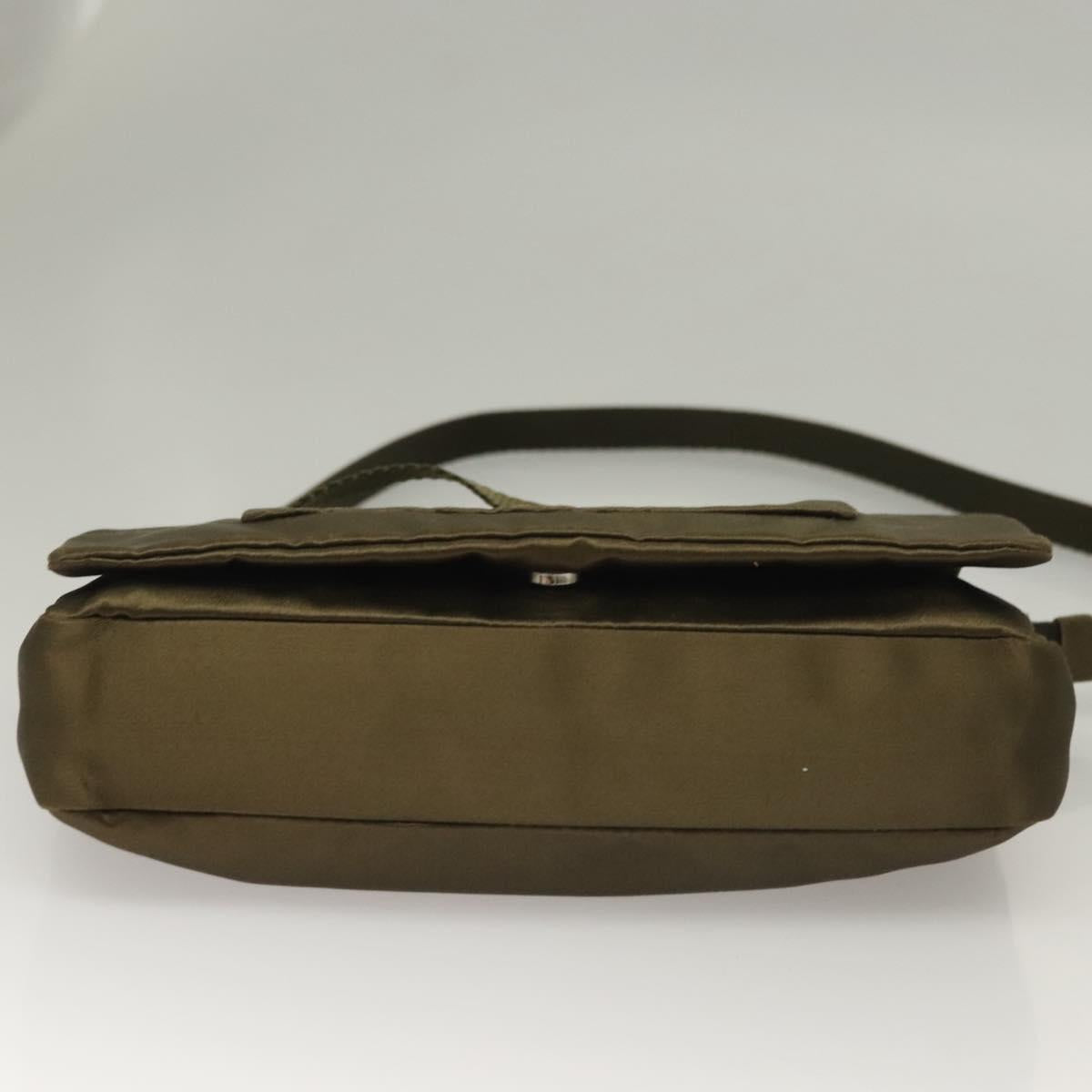 PRADA Shoulder Bag Satin Green Silver Auth 129632