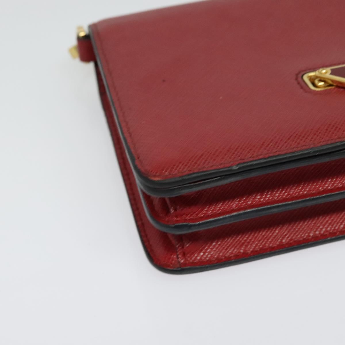 PRADA Chain Shoulder Bag Leather Red Gold Auth 129643