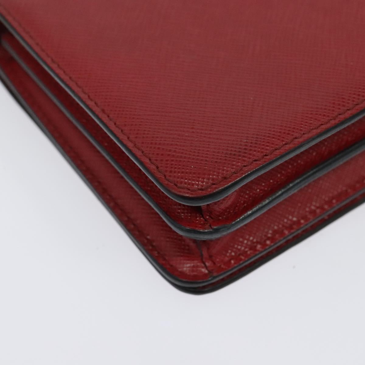 PRADA Chain Shoulder Bag Leather Red Gold Auth 129643