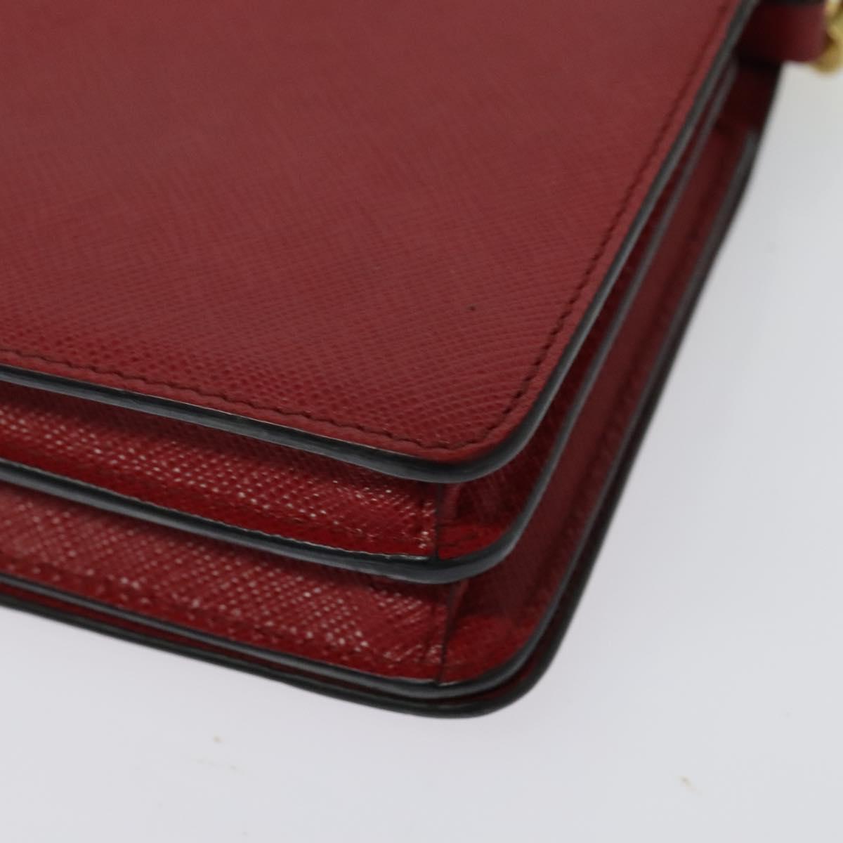 PRADA Chain Shoulder Bag Leather Red Gold Auth 129643