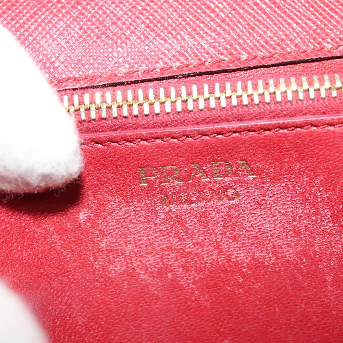 PRADA Chain Shoulder Bag Leather Red Gold Auth 129643