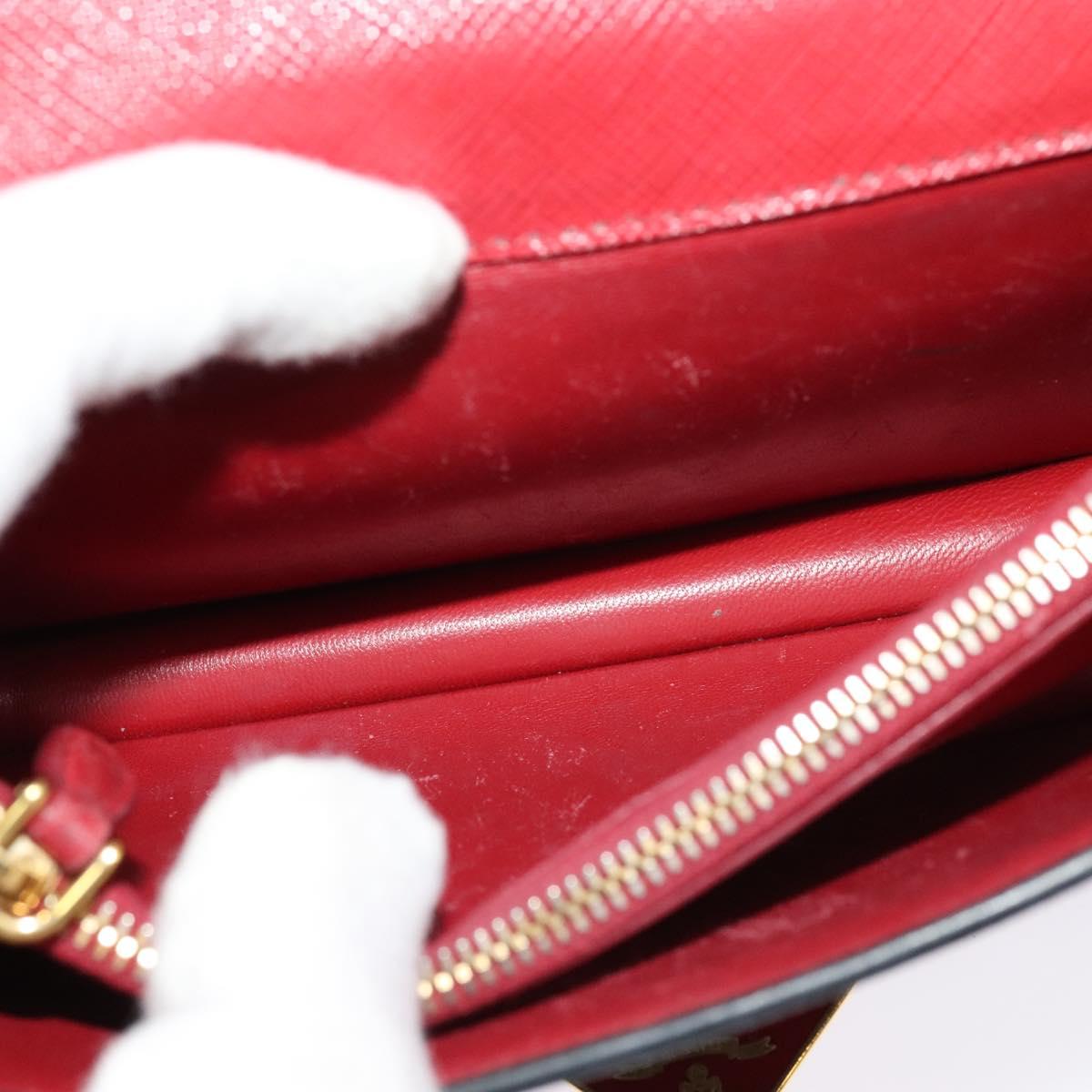 PRADA Chain Shoulder Bag Leather Red Gold Auth 129643