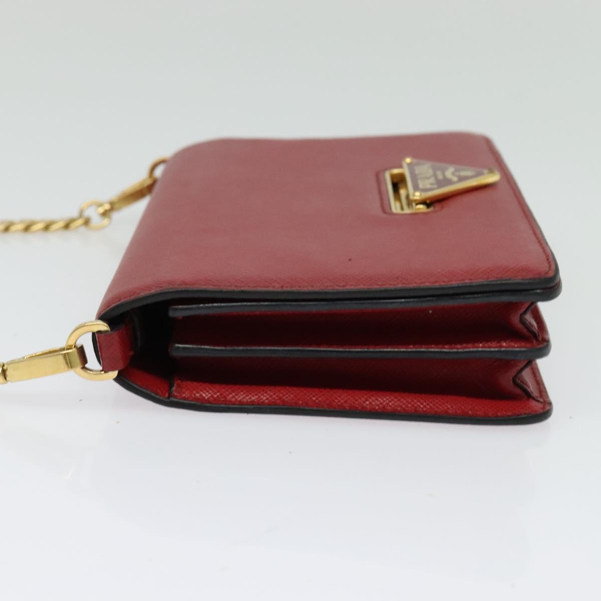 PRADA Chain Shoulder Bag Leather Red Gold Auth 129643