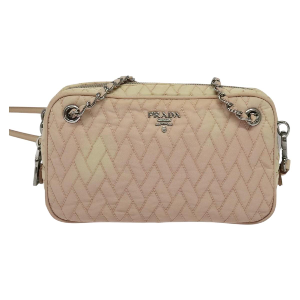PRADA Chain Shoulder Bag Nylon 2way Pink Silver Auth 129644