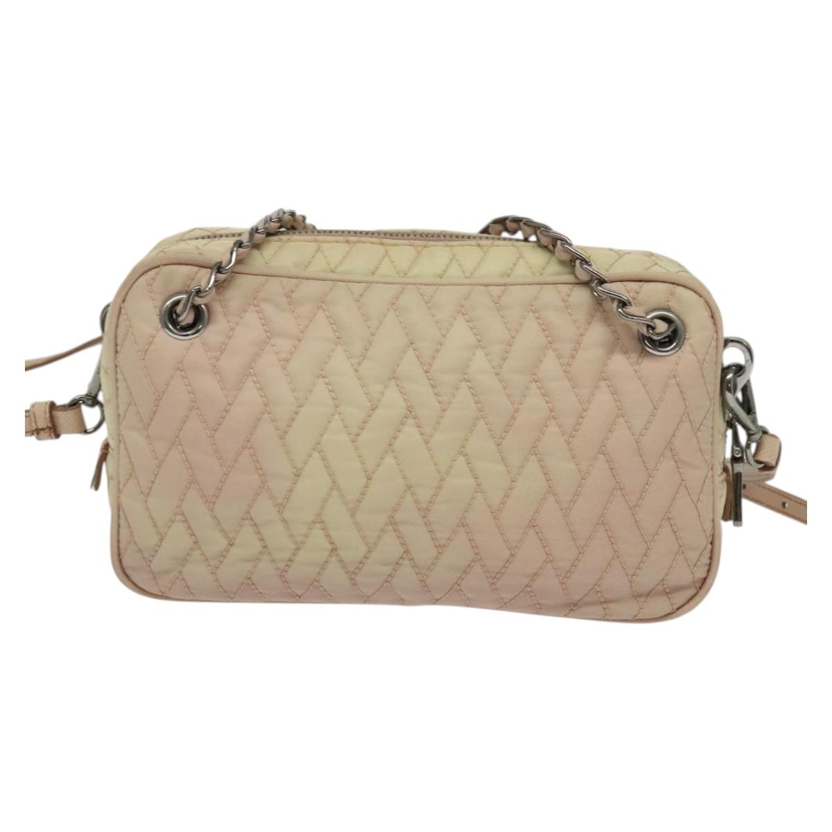 PRADA Chain Shoulder Bag Nylon 2way Pink Silver Auth 129644