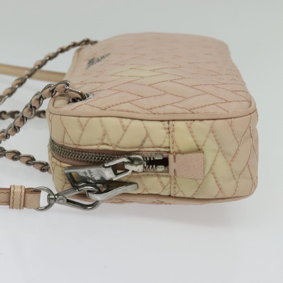 PRADA Chain Shoulder Bag Nylon 2way Pink Silver Auth 129644