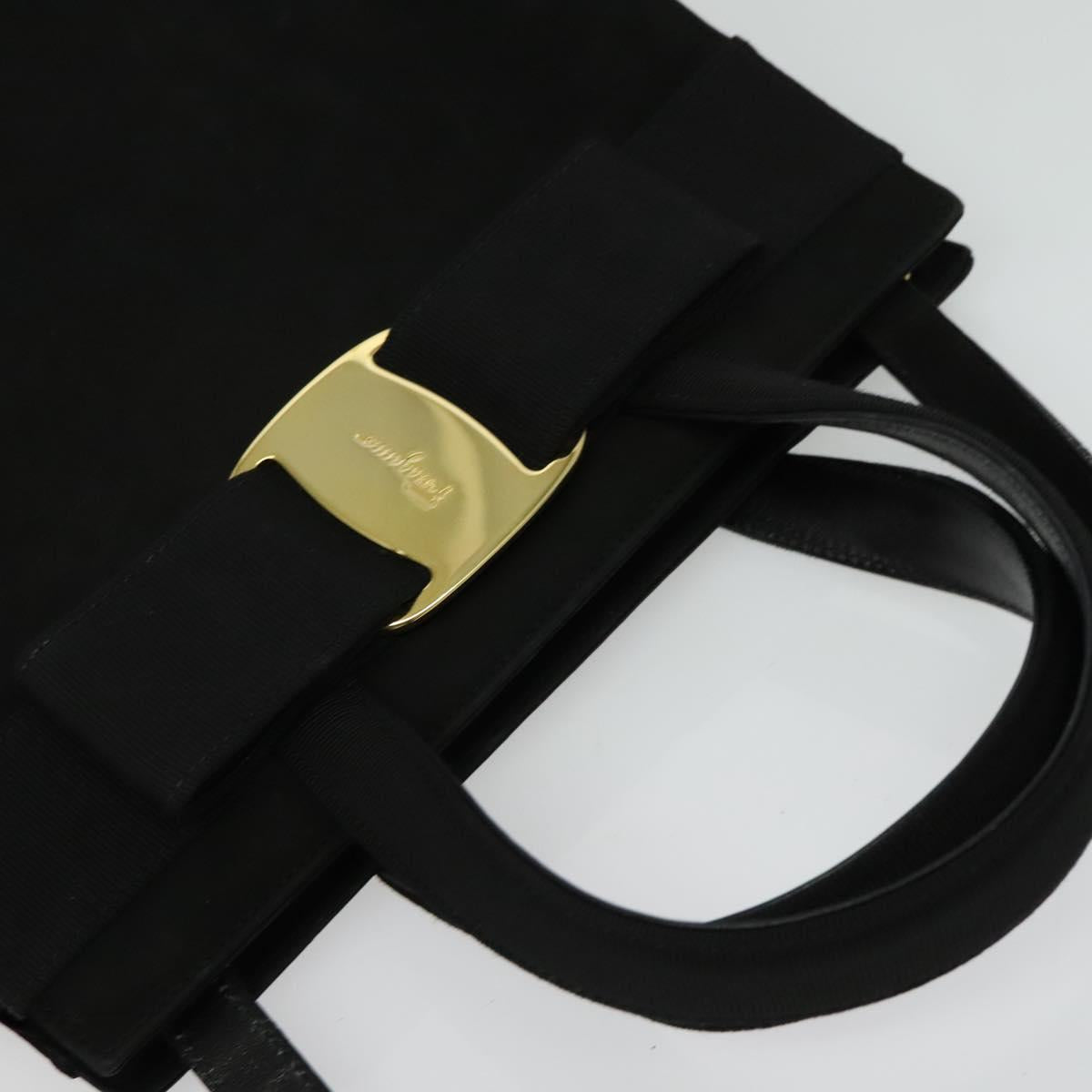 Salvatore Ferragamo Hand Bag Suede 2way Black Silver Auth 129645